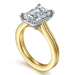 Hot Gabriel & Co. Adelia - 14K White-Yellow Gold Emerald Cut Solitaire Diamond Engagement Ring
