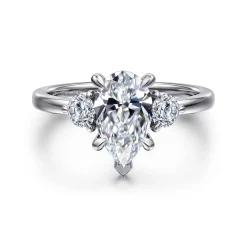 Best Gabriel & Co. Adeline - 14K White Gold Pear Shape Three Stone Diamond Engagement Ring
