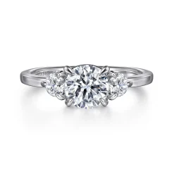 New Gabriel & Co. Adeline - 14K White Gold Round Three Stone Diamond Engagement Ring