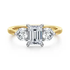 Discount Gabriel & Co. Adeline - 14K White-Yellow Gold Emerald Cut Three Stone Diamond Engagement Ring