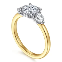 Discount Gabriel & Co. Adeline - 14K White-Yellow Gold Round Three Stone Diamond Engagement Ring