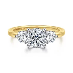Discount Gabriel & Co. Adeline - 14K White-Yellow Gold Round Three Stone Diamond Engagement Ring