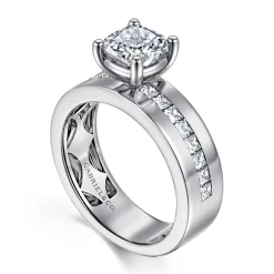 Sale Gabriel & Co. Adley - 14K White Gold Wide Band Cushion Cut Diamond Engagement Ring