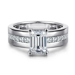 Discount Gabriel & Co. Adley - 14K White Gold Wide Band Emerald Cut Diamond Engagement Ring