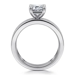 Discount Gabriel & Co. Adley - 14K White Gold Wide Band Emerald Cut Diamond Engagement Ring