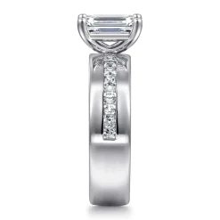 Discount Gabriel & Co. Adley - 14K White Gold Wide Band Emerald Cut Diamond Engagement Ring