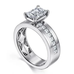 Discount Gabriel & Co. Adley - 14K White Gold Wide Band Emerald Cut Diamond Engagement Ring