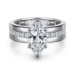 Online Gabriel & Co. Adley - 14K White Gold Wide Band Marquise Shape Diamond Engagement Ring