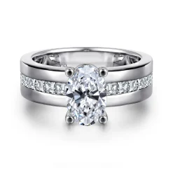 Clearance Gabriel & Co. Adley - 14K White Gold Wide Band Oval Diamond Engagement Ring