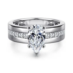 Gabriel & Co. Adley - 14K White Gold Wide Band Pear Shape Diamond Engagement Ring