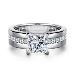 Hot Gabriel & Co. Adley - 14K White Gold Wide Band Princess Cut Diamond Engagement Ring
