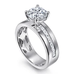 Gabriel & Co. Adley - 14K White Gold Wide Band Round Diamond Engagement Ring