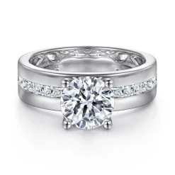 Gabriel & Co. Adley - 14K White Gold Wide Band Round Diamond Engagement Ring