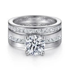 Gabriel & Co. Adley - 14K White Gold Wide Band Round Diamond Engagement Ring
