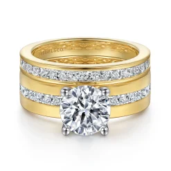 Hot Gabriel & Co. Adley - 14K Yellow-White Gold Wide Band Round Diamond Engagement Ring