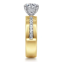 Hot Gabriel & Co. Adley - 14K Yellow-White Gold Wide Band Round Diamond Engagement Ring