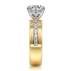 Outlet Gabriel & Co. Adley - 14K Yellow-White Gold Wide Band Round Diamond Engagement Ring