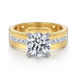 Outlet Gabriel & Co. Adley - 14K Yellow-White Gold Wide Band Round Diamond Engagement Ring