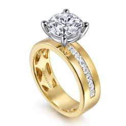 Outlet Gabriel & Co. Adley - 14K Yellow-White Gold Wide Band Round Diamond Engagement Ring