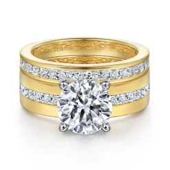 Outlet Gabriel & Co. Adley - 14K Yellow-White Gold Wide Band Round Diamond Engagement Ring