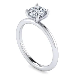 New Gabriel & Co. Ady - 14K White Gold Hidden Halo Round Diamond Engagement Ring