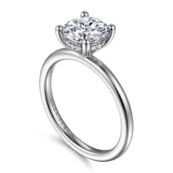 New Gabriel & Co. Ady - 14K White Gold Hidden Halo Round Diamond Engagement Ring