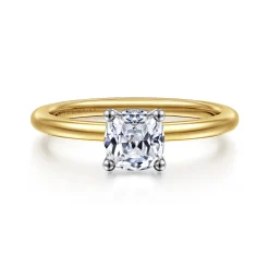 Gabriel & Co. Ady - 14K White-Yellow Gold Cushion Hidden Halo Diamond Engagement Ring