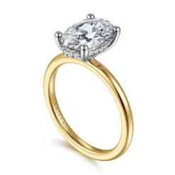 Discount Gabriel & Co. Ady - 14K White-Yellow Gold Hidden Halo Oval Diamond Engagement Ring