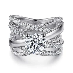 Clearance Gabriel & Co. Affection - 14K White Gold Free Form Round Diamond Engagement Ring