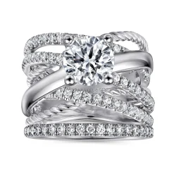 Clearance Gabriel & Co. Affection - 14K White Gold Free Form Round Diamond Engagement Ring
