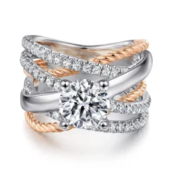 Clearance Gabriel & Co. Affection - 14K White-Rose Gold Free Form Round Diamond Engagement Ring
