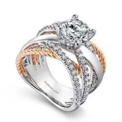 Clearance Gabriel & Co. Affection - 14K White-Rose Gold Free Form Round Diamond Engagement Ring