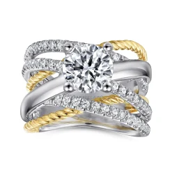 Sale Gabriel & Co. Affection - 14K White-Yellow Gold Free Form Round Diamond Engagement Ring