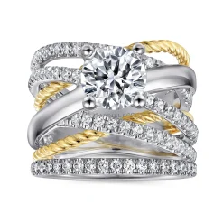 Sale Gabriel & Co. Affection - 14K White-Yellow Gold Free Form Round Diamond Engagement Ring
