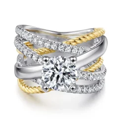 Sale Gabriel & Co. Affection - 14K White-Yellow Gold Free Form Round Diamond Engagement Ring
