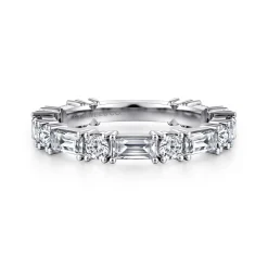 Clearance Gabriel & Co. Aggie - 14K White Gold Baguette and Round Diamond Anniversary Band - 1.61 ct