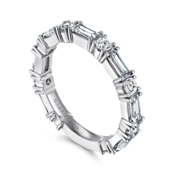 Clearance Gabriel & Co. Aggie - 14K White Gold Baguette and Round Diamond Anniversary Band - 1.61 ct