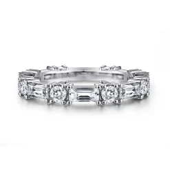 Sale Gabriel & Co. Aggie - 14K White Gold Baguette and Round Diamond Anniversary Band - 1.7 ct