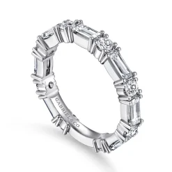 Sale Gabriel & Co. Aggie - 14K White Gold Baguette and Round Diamond Anniversary Band - 1.7 ct