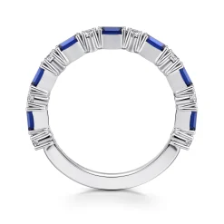 New Gabriel & Co. Aggie - 14K White Gold Prong Set Baguette Sapphire and Round Diamond Anniversary Band - 0.35 ct