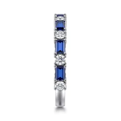 New Gabriel & Co. Aggie - 14K White Gold Prong Set Baguette Sapphire and Round Diamond Anniversary Band - 0.35 ct
