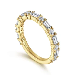 Sale Gabriel & Co. Aggie - 14K Yellow Gold Baguette and Round Diamond Anniversary Band - 0.95 ct