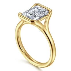 Gabriel & Co. Agnes - 14K Yellow Gold Bezel Set Emerald Cut Solitaire Diamond Engagement Ring