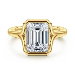 Gabriel & Co. Agnes - 14K Yellow Gold Bezel Set Emerald Cut Solitaire Diamond Engagement Ring