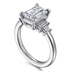 Sale Gabriel & Co. Aguilena - 14K White Gold Emerald Cut Five Stone Diamond Engagement Ring
