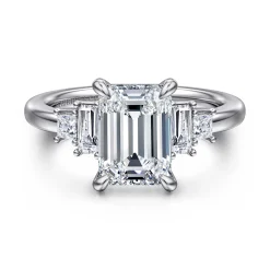 Sale Gabriel & Co. Aguilena - 14K White Gold Emerald Cut Five Stone Diamond Engagement Ring