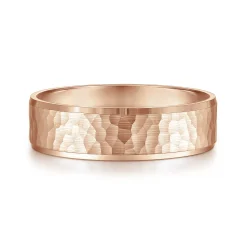 New Gabriel & Co. Aiden - 14K Rose Gold 6mm - Men's Wedding Band in Hammered Finish