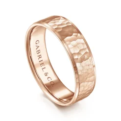 New Gabriel & Co. Aiden - 14K Rose Gold 6mm - Men's Wedding Band in Hammered Finish