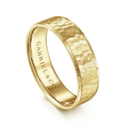 Hot Gabriel & Co. Aiden - 14K Yellow Gold 6mm - Men's Wedding Band in Hammered Finish