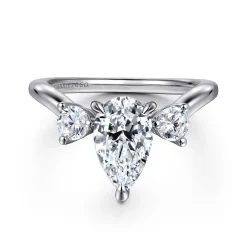 Best Gabriel & Co. Aidy - 14K White Gold Three Stone Pear Shaped Chevron Engagement Ring